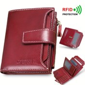Resim Cephia RFID Engelleme Gerçek Deri Üç Katlı Cüzdan - Kompakt Kırmızı Altın Detaylar, 14 Kart Yuvası, Çıkarılabilir Kimlik Penceresi, Fermuarlı Bozuk Para Cebi, Sevgililer Günü ve Anneler Günü İçin Erkekler ve Kadınlar için Uygun Hediye 