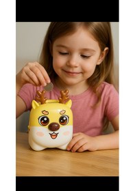 Resim Kilitli Geyik Desenli Metal Kumbara Sarı&Beyaz 