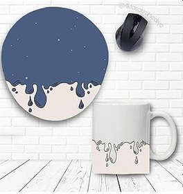 Resim HobiShop(8206) Mavi Tasarımlı Kupa Bardak ve Bilek Destekli Mouse Pad Seti Beyaz 