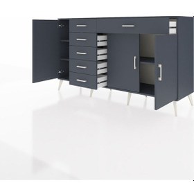 Resim Hyperion Konsol 3 Raflı 6 Çekmeceli 3 Kapaklı 176x44x99 Antrasit- Antrasit-antrasit 