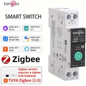 Resim 1 adet Zigbee akıllı anahtar devre kesici 1P 1-63A ayarlanabilir, aşırı düşük voltaj koruması enerji tüketim ölçümü, aşırı yük koruma, Alexa ile uyumlu ses kontrolü DIY zamanlayıcı, Google Home Tuya/Smart Life APP 
