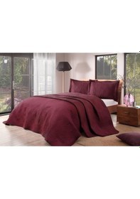 Resim Taç Yatak Örtüsü Seti Perla Bordo Çift Kişilik Bordo 