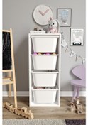 Resim %100 Mdf - Large Mono 4 Büyük Sepetli Oyuncak Dolabı Beyaz 