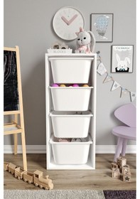 Resim %100 Mdf - Large Mono 4 Büyük Sepetli Oyuncak Dolabı Beyaz 