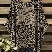Resim Kadınlar İçin 3D Leopar Desenli Tüm Vücut Kapsayan Tişört - Rahat Kesim Kısa Kollu Peplum Üst, Her Mevsime Uygun Orta Esneklikte Makinede Yıkanabilir Bluz, Yaz Modası, Konforlu Kumaş 