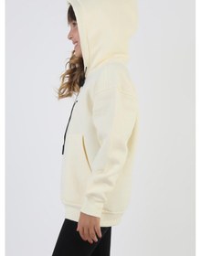 Resim Kapşonlu Love Baskılı Kanguru Cepli Kız Çocuk Sweatshirt-90859 Krem 