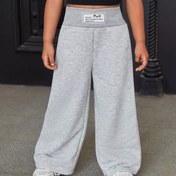 Resim Okula Dönüş Sezonu Kız Çocukları İçin 3-7-10 Yaş Patchwork Harf Cep Detaylı Rahat Bol Sweatpants, Gri Geniş Paça, Şık ve Basit Her Gün Giyim & Sonbahar/Kış İçin, İdeal 