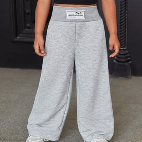 Resim Okula Dönüş Sezonu Kız Çocukları İçin 3-7-10 Yaş Patchwork Harf Cep Detaylı Rahat Bol Sweatpants, Gri Geniş Paça, Şık ve Basit Her Gün Giyim & Sonbahar/Kış İçin, İdeal 