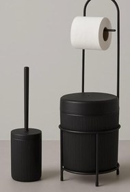 Resim Tuvalet kovası seti Lüx Tuvalet Kağıdı Askısı Tuvalet Fırçası Ve Çöp Kovası Seti Tuvalet Kağıtlığı (SİYAH) 