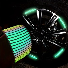 Resim 20 Adet Yansıtıcı Tekerlek Göbeği Stickerları - Arabalar, Motosikletler ve Bisikletler için Karanlıkta Parlayan Güvenlik Etiketleri 