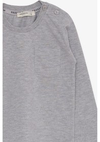 Resim Breeze Erkek Bebek Uzun Kollu Tişört Cepli 9 Ay-3 Yaş, Gri Melanj 