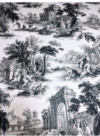 Resim Vintage Black Blanc Desenli Dijital Baskılı Kumaş 