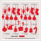 Resim EYBA STİCKER yılbaşı hediyelik çorap çan süslemesi kar çorabı kırmızı 26 adet yılbaşı sticker süs cam 47x36cm 