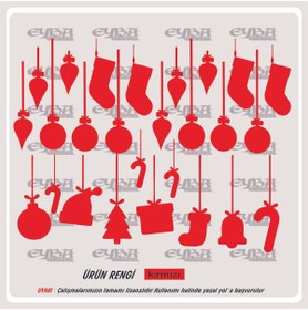 Resim EYBA STİCKER yılbaşı hediyelik çorap çan süslemesi kar çorabı kırmızı 26 adet yılbaşı sticker süs cam 47x36cm 