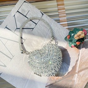 Resim Kadınlar İçin Zarif Kalp Şeklinde, Rhinestone Detaylı, Manyetik Kapamalı Mini El Çantası - Işıltılı Elmas Efektli El Çantası, Parti, Düğün, Balo İçin Kompakt Gece El Çantası - Lüks Simli Parti Çantası //, Altın Tonlu Donanım ve Çıkarılabilir 