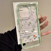 Resim Şık Tam Ekran Dört Yapraklı Yeşil Çerçeve iPhone 16 15 14 Pro Max Plus 12 11 için Şeffaf Arka Kapak Kılıf 