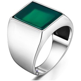 Resim Gümüş Yeşil Akik Taşlı Sade Tasarım Erkek Yüzük 