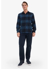 Resim Defacto Regular Fit Polo Yaka Kareli Flanel Uzun Kollu Gömlek E8242ax25aunv64 Lacivert-nv64 