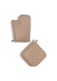 Resim Yanmaz Ve Isıya Dayanıklı Fırın Eldiveni Ve Tutacak 2 Eldiven, 2 Tutacak Cappucino 