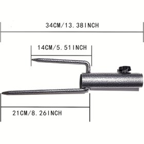 Resim Patio ve plaj şemsiyeleri için tasarlanmış ağır metal zemine sabitleme aleti, iki çatal ile birlikte gelir. Toprağa sabitlemek için idealdir, bayraklar, balıkçılık çubukları, dış mekan etkinlikleri, parklar ve çimler için uygundur. 