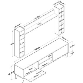 Resim Rani Mobilya Rani A9 Duvar Raflı Tv Ünitesi Tv Sehpası Duvara Monte Raflı Modern Ayaklı 180 Cm Minyatür Ceviz M5 