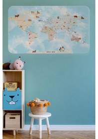 Resim Eğitici Dünya Haritası Dünya Atlası Çocuk Ve Bebek Odası Duvar Sticker -60x105-3828 Renkli 