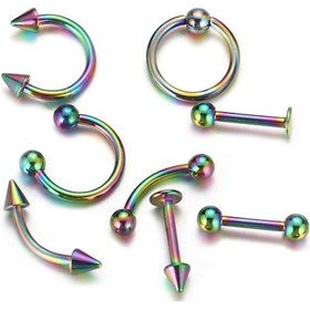 Resim Multicolor Bayan Erkek Çelik Kaş Burun Kulak Çene Piercing Ec83Ml 