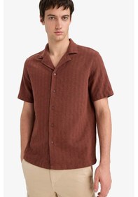 Resim Defacto Regular Fit Polo Yaka Jakarlı Kısa Kollu Gömlek E5693ax25smbn326 Kahve 