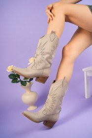 Resim inyola 7020 Kadın Süet Nakışlı Western Kovboy Çizme 