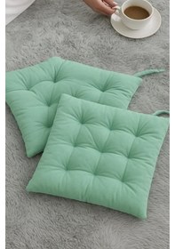 Resim Rual 4 Lü Sandalye Minderi Bağcıklı, Çökme Yapmaz Sünger Dolgulu, Yıkanabilir 40x40 Cm Mint Yeşili 