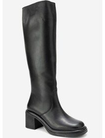Resim Luvishoes Luvi Shoes Fros Siyah Cilt Hakiki Deri Kadın Kalın Topuklu Çizme Siyah 