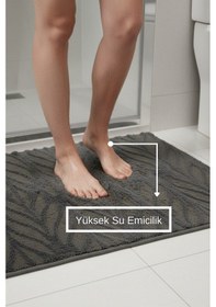 Resim Kaydırmaz Tabanlı Desenli Paspas Ayak Havlusu Su Emici Kaymaz Duş Paspası Antrasit 50x70 Cm Antrasit 