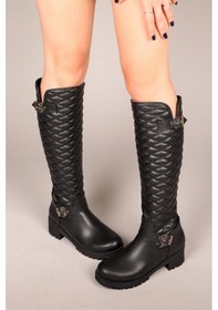 Resim Vaka Kapitoneli Kemerli Çizme Siyah-7505 Siyah 