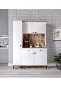 Resim Demre 5 Kapaklı 2 Çekmeceli Kahve Köşeşi Beyaz Tamamı Mdf 140 Cm Atlaş Çam Beyaz 