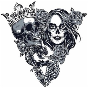 Resim Kurukafa Kadın Gül Tattoo Sticker 01990, 