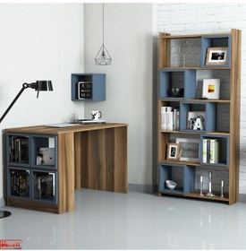 Resim Variant Box Kitaplık Ve Çalışma Masası Takımı - Ceviz / Mavi 