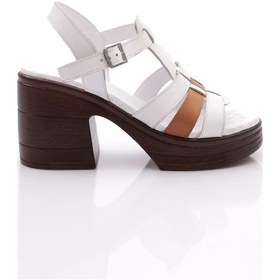 Resim Dgn 57 Kadin Arkadan Geçirmeli Sandalet Beyaz Taba 