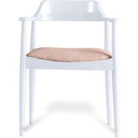 Resim Lines İskandinav Ahşap Sandalye Beyaz - Krem 