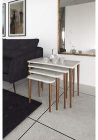 Resim Selena 4Lü Zigon Sehpa Ahşap Ayaklı Salonseti Sehpası Kristal 