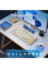 Resim Aula Au75 3 Modlu Mekanik Gaming Kablosuz Klavye Rgb Tkl Bloomfield Switch Hot Swap Makrolu Oyuncu Klavyesi Krem 