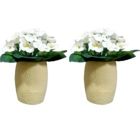 Resim 2 Adet Vazo Dahil,vazoda Çiçek,beyaz Yapay Çiçek,vazo Sarı Petek Desenli Poliresin 8x8x15cm Çok Renkli 