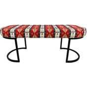 Resim İREM Orkide Sırtsız Bank Puf Bench Oval Metal Ayaklı Kilim Desenli 