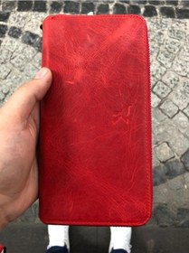 Resim Unisex Kırmızı Hakiki Deri Telefon Bölmeli Kartlıklı Cüzdan El Portföyü Kırmızı 