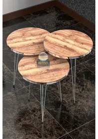 Resim Zigon Sehpa Ve Orta Sehpa Elips Set Gümüş Ceviz Tel Diğer 