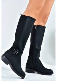 Resim Fox Shoes Siyah Arkası Dalgıç Streç Kumaş Kısa Topuklu Günlük Kadın Çizme G674240109 Siyah Streç 