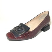 Resim D&A İzland Shoes Kadın Bordo Kroko Şık Siyah V Tokalı Ayakkabı 