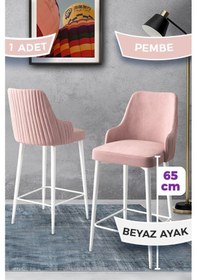 Resim Canisa Tera Serisi 1 Adet 65 Cm Pembe Ada Mutfak Bar Sandalyesi Babyface Kumaş Beyaz Metal Ayaklı Sandalye Pembe Ayakları Beyaz 