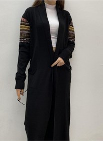 Resim Onno Style Woman Spor Triko Kilim Desenli Uzun Hırka Siyah 