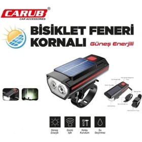 Resim Carub Güneş Enerjili Kornalı Bisiklet Feneri – LED Işıldak 