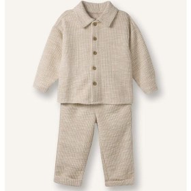Resim Defacto Erkek Bebek 2li Takım Dokulu Kumaş Gömlek Pantolon G6394a526spbg106 Bej-bg106 